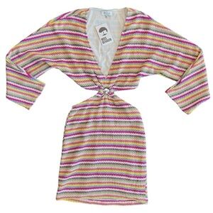 Acoa‎ Cut Out Dress Women S 70s Retro Colorful Mini Boho Bodycon Lined NWT $114